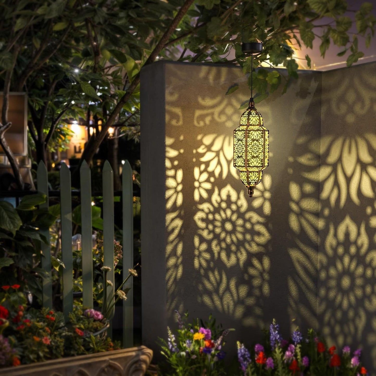 Solar Lanterns Outdoor 2 Pack Moroccan Cut-Out Design IP54 Waterproof Auto Dusk-to-Dawn Garden Pathway Patio Lantern Lights Gold Purple White Copper