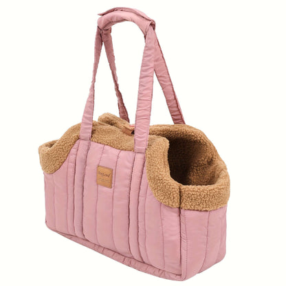 Pet Carrier Handbag Winter Warm Soft-Sided Small Dog Cat Carrier Bag with Snap Closure, Cozy Outdoor Tote Bag for Cold Weather, Portable Pet Purse for Small Pets - Dark Blue Grey Green Beige Black Pink