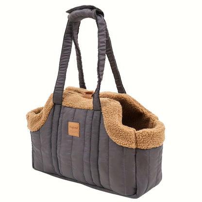 Pet Carrier Handbag Winter Warm Soft-Sided Small Dog Cat Carrier Bag with Snap Closure, Cozy Outdoor Tote Bag for Cold Weather, Portable Pet Purse for Small Pets - Dark Blue Grey Green Beige Black Pink