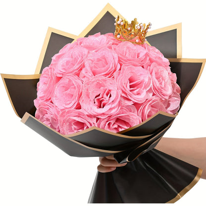 Glitter Roses Bouquet 24/36pcs - Everlasting Artificial Roses with Sparkling Glitter Petals for Valentine's Day, Wedding & Anniversary