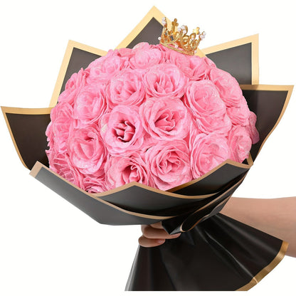 Glitter Roses Bouquet 24/36pcs - Everlasting Artificial Roses with Sparkling Glitter Petals for Valentine's Day, Wedding & Anniversary