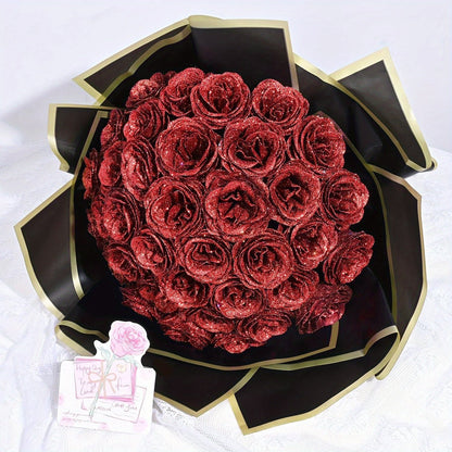 Glitter Roses Bouquet 24/36pcs - Everlasting Artificial Roses with Sparkling Glitter Petals for Valentine's Day, Wedding & Anniversary