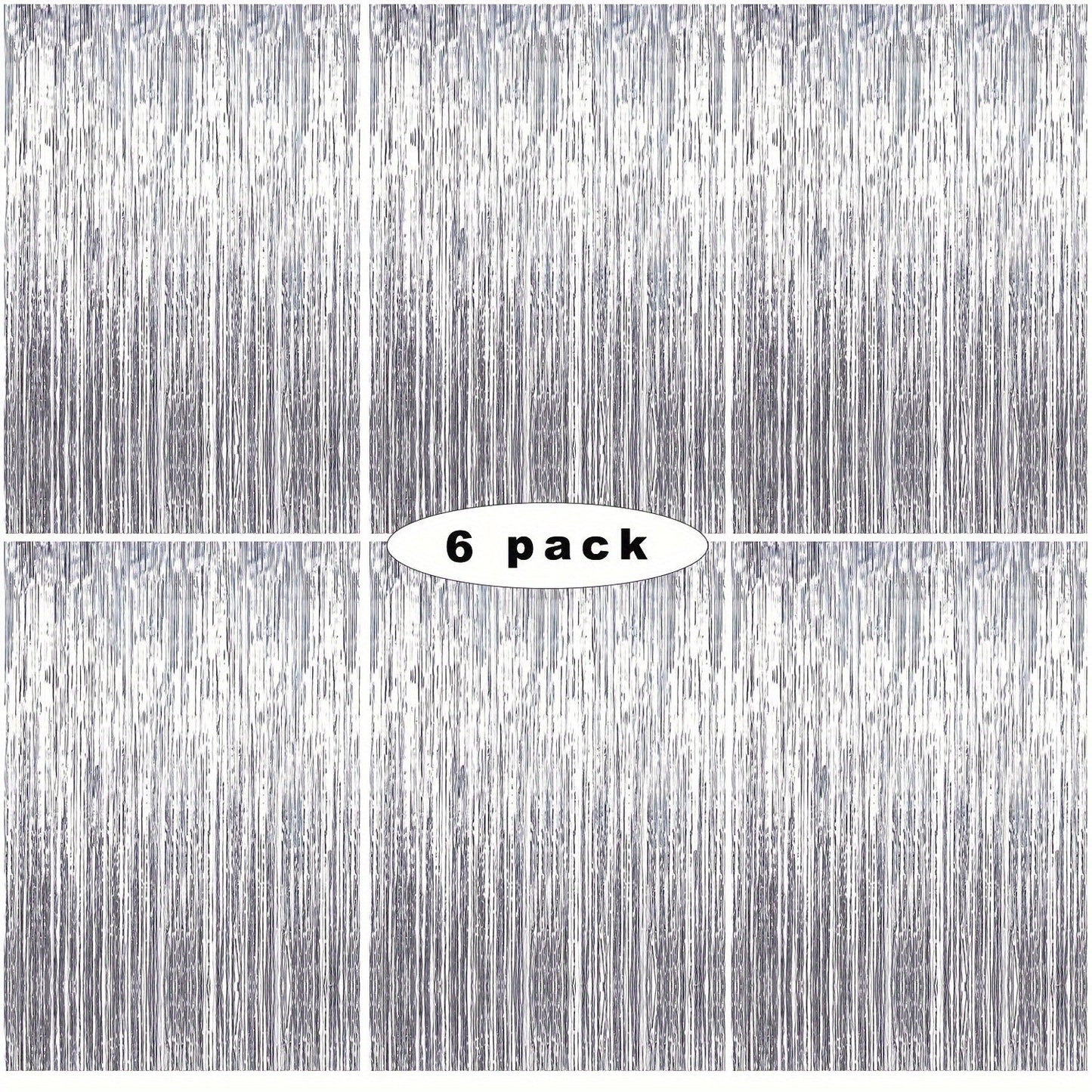 Party Decorations Six-Pack Silver Tinsel Curtain Backdrop, 39.3 x 78.7-Inch Panels for Photo Areas