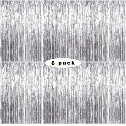 Party Decorations Six-Pack Silver Tinsel Curtain Backdrop, 39.3 x 78.7-Inch Panels for Photo Areas