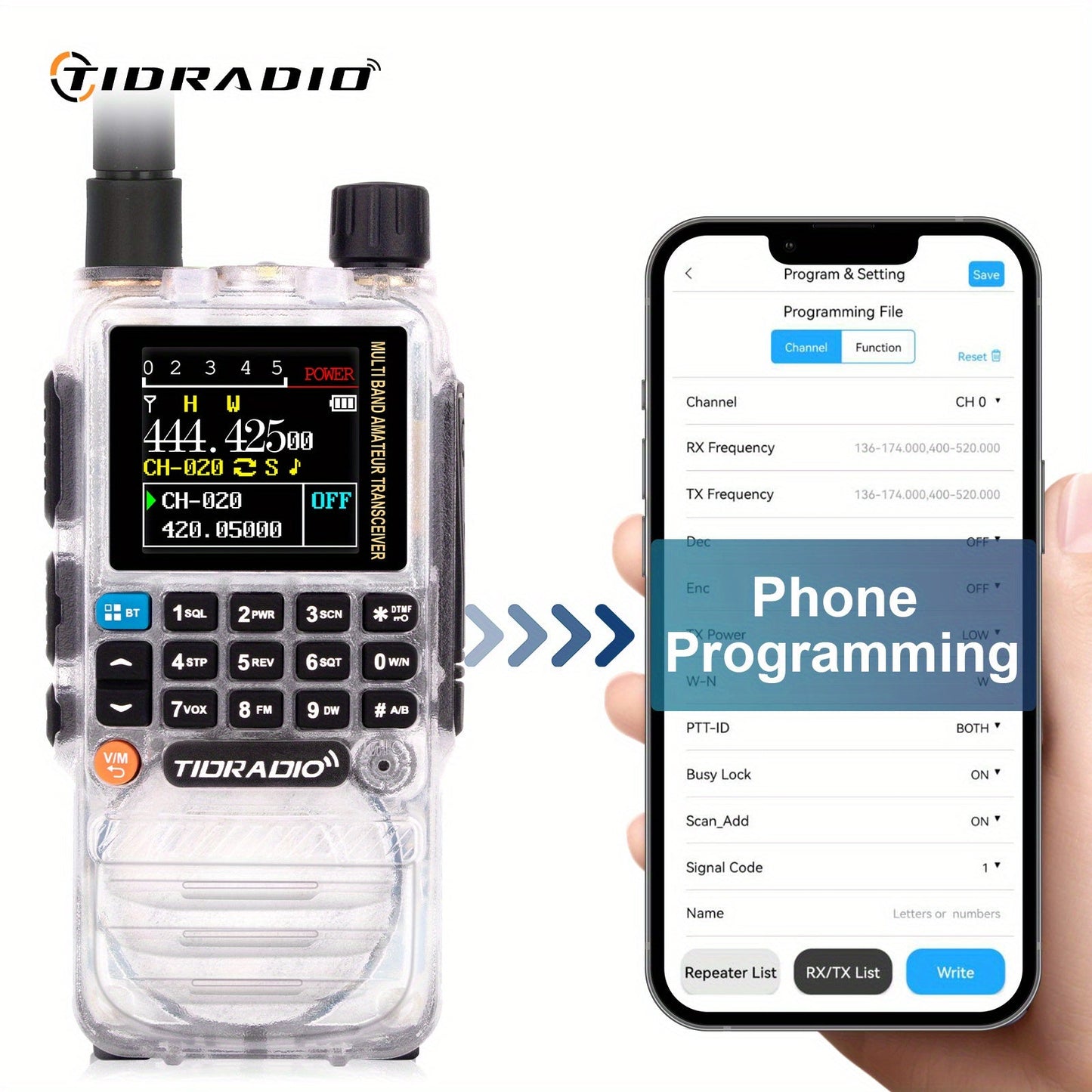 TIDRADIO TD-H3 Ham Radio GMRS Handheld Two Way Radio with USB-C Programming Charging, Long Range 2500mAh Battery, Air Band Antenna, Key Frequency Match for Outdoor Camping Emergency