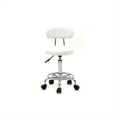 Salon Stool with Back & 360° Swivel – Adjustable Height 18.9"–22.8", Round Padded Cushion Seat, Chrome Base, Black or White for Nail Tech, Hair Stylist, Esthetician, Home Office