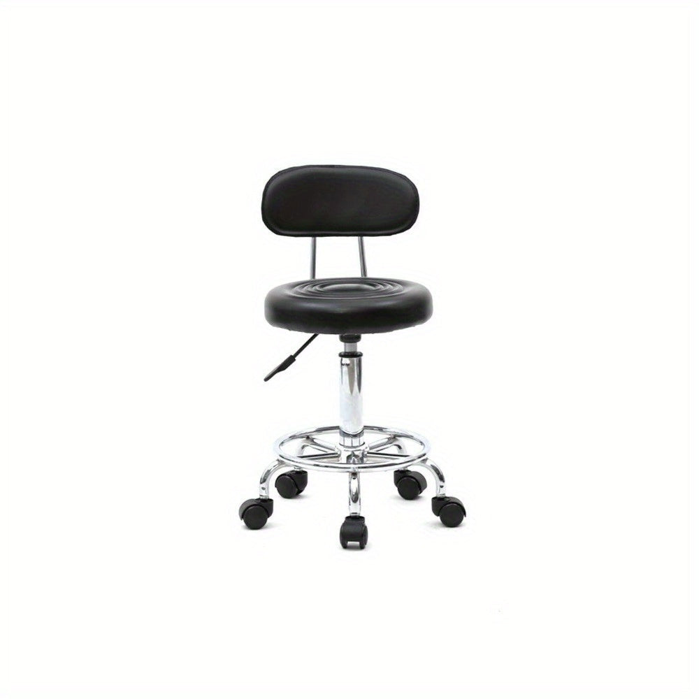 Adjustable Salon Stool with Back and Footrest 360 Swivel Height 18.9-22.8 Inch Cushioned Seat Chrome Base Hair Salon Nail Tech Esthetician Makeup Artist Home Studio Black White