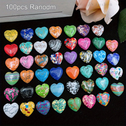 Colorful Heart-Shaped Craft Stones in Random 50- or 100-Piece Assortments for Adult DIY Jewelry Projects