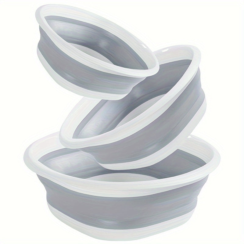Three-Piece Collapsible Basin Set in Large, Medium and Small Sizes for Laundry, Kitchen and Camping
