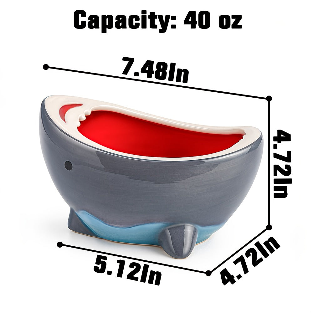 40 oz Handmade Ceramic Shark Ramen Bowl in Gray for Soup, Snacks, Fruit and Entryway Storage