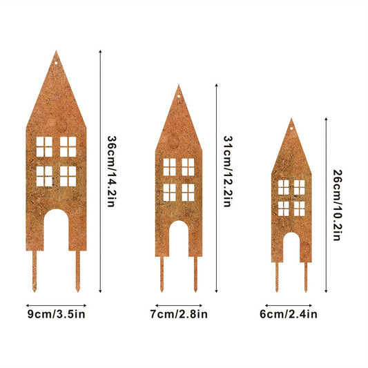 Garden Stakes | Rustic Metal Castle 3-Pack Yard Courtyard Balcony Decor