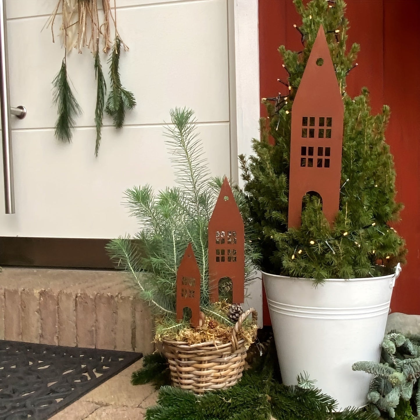 Rustic Castle Garden Stake Set with Three Metal Silhouettes in 10.2, 12.2 and 14.2-Inch Heights