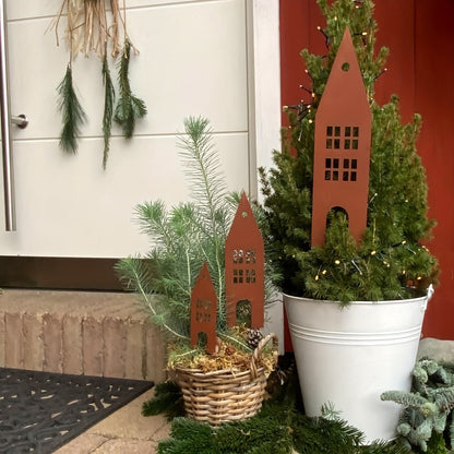 Rustic Castle Garden Stake Set with Three Metal Silhouettes in 10.2, 12.2 and 14.2-Inch Heights