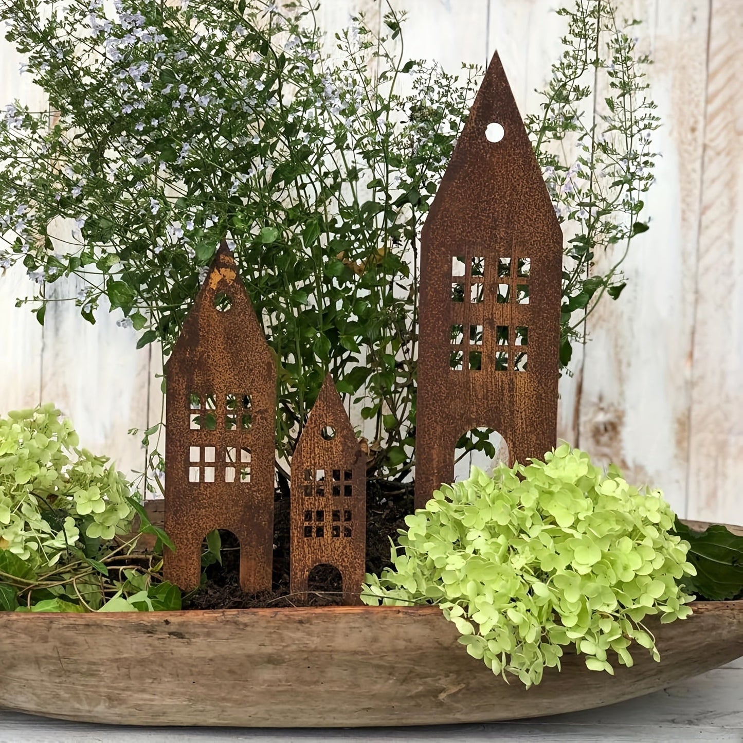 Rustic Castle Garden Stake Set with Three Metal Silhouettes in 10.2, 12.2 and 14.2-Inch Heights