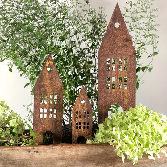 Garden Stakes | Rustic Metal Castle 3-Pack Yard Courtyard Balcony Decor