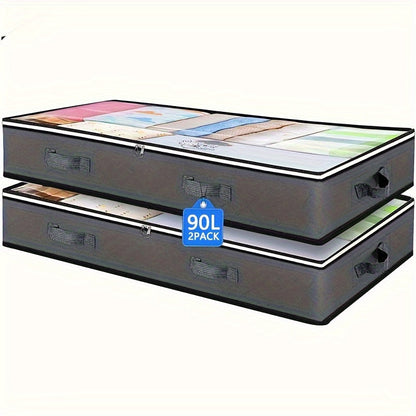 Under Bed Storage Box Extra Large 23.78gal with Transparent Window & Sturdy Handles — Clothes, Quilts & Bedding Organizer for Home | Gray | 2 or 6 Pack