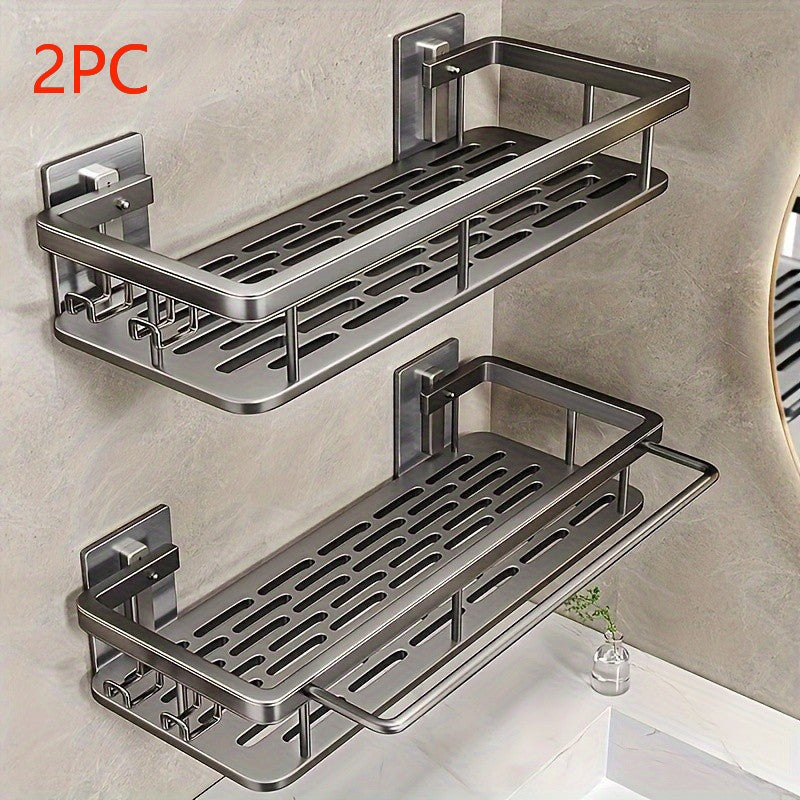 Two-Piece Metal Shower Caddy Shelf Set with Adhesive Wall Mounts in Dark Gray or Bright Black