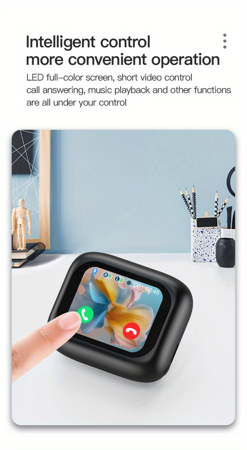 Touchscreen ANC Wireless Earbuds Full-Color Display, Noise Cancelling In-Ear with Charging Case for Sports Gaming Business
