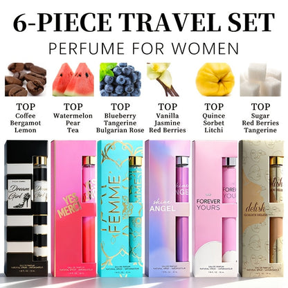 Women's Perfume Gift Set with Six Eau de Parfum Travel Sprays, 1.18 oz Each in Two Assortments
