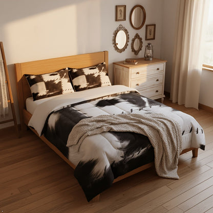 Western Cowhide Print Comforter and Pillowcase Set in Dark Gray with Twin, Full, Queen or King Sizes