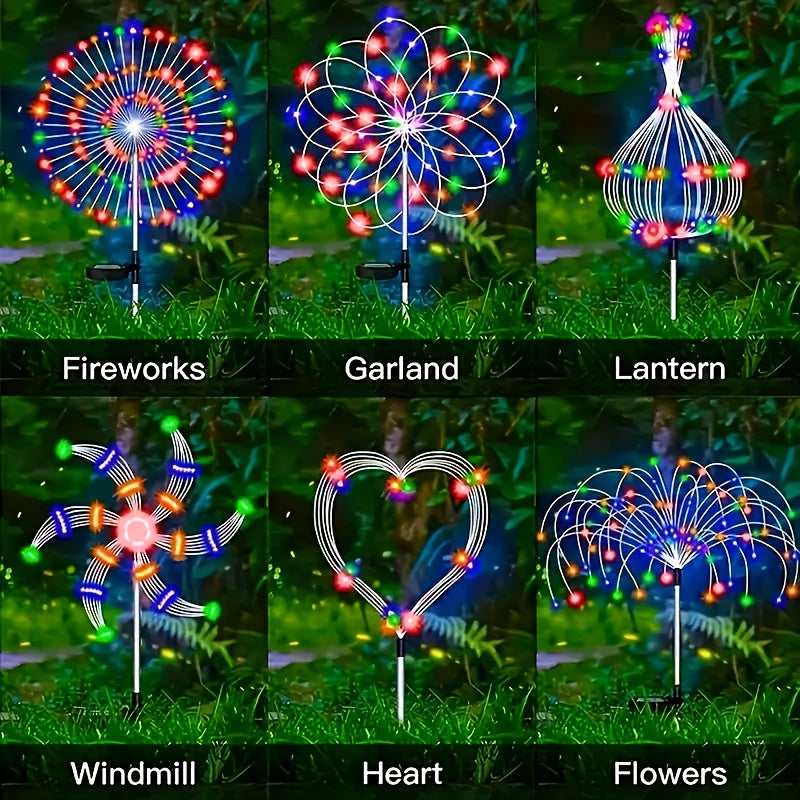 Solar Fireworks Lights 480 LED 8-Pack, IPX4 Waterproof 8 Modes