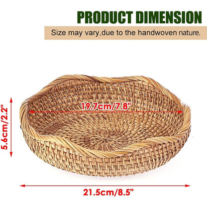 Round Woven-Look Decorative Tray with Raised Rim and Displayed 8.5-Inch Diameter in Natural Color
