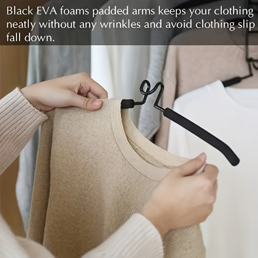 Five-Tier Cascading Clothes Hanger Organizers with Padded Arms in a Two-Piece Black Set for Closets