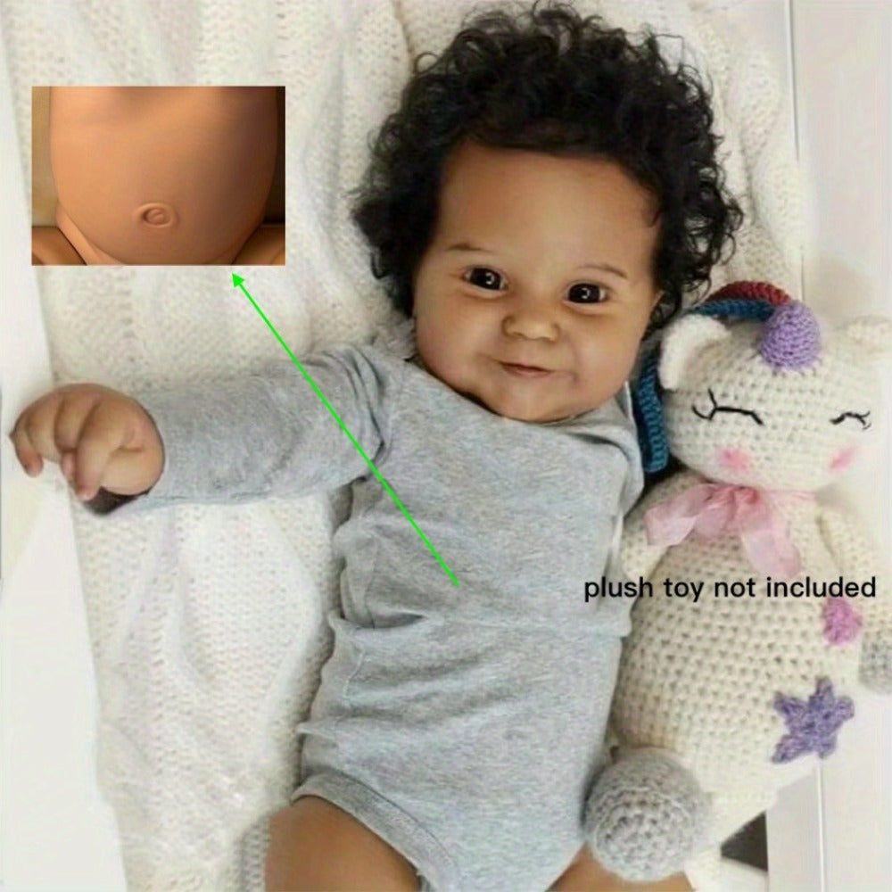 Reborn Doll Maddie 20-Inch Full Soft Vinyl Figure with Hand-Rooted Dark Hair, Acrylic Eyes and Accessory Set