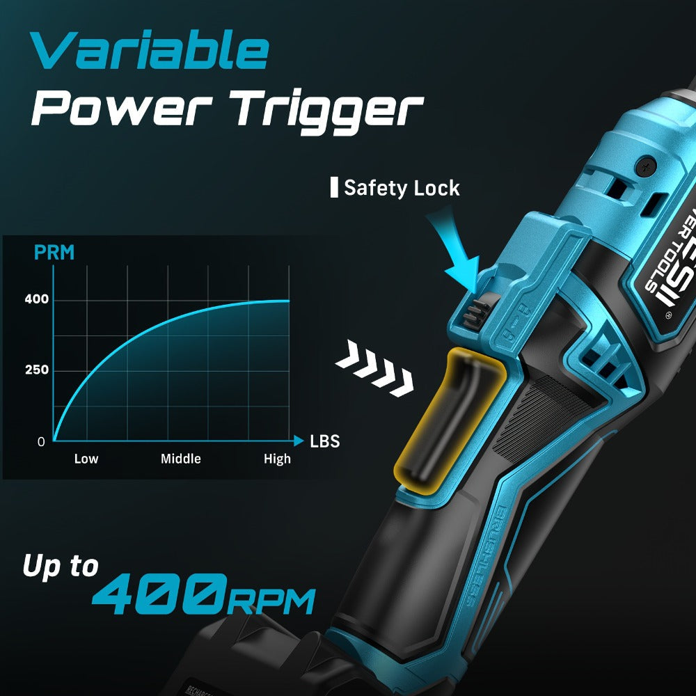 21V Power Ratchet Wrench Set 3/8'' Drive, 59 Ft-lbs 400 RPM Cordless Electric Ratchet, Variable Speed Trigger, 2x 2.0Ah Batteries & Charger, 8 Sockets, 3'' Extension Bar, 1/4'' & 1/2'' Adapter Included
