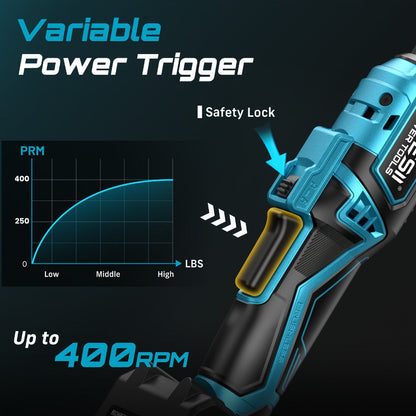 21V Power Ratchet Wrench Set 3/8'' Drive, 59 Ft-lbs 400 RPM Cordless Electric Ratchet, Variable Speed Trigger, 2x 2.0Ah Batteries & Charger, 8 Sockets, 3'' Extension Bar, 1/4'' & 1/2'' Adapter Included
