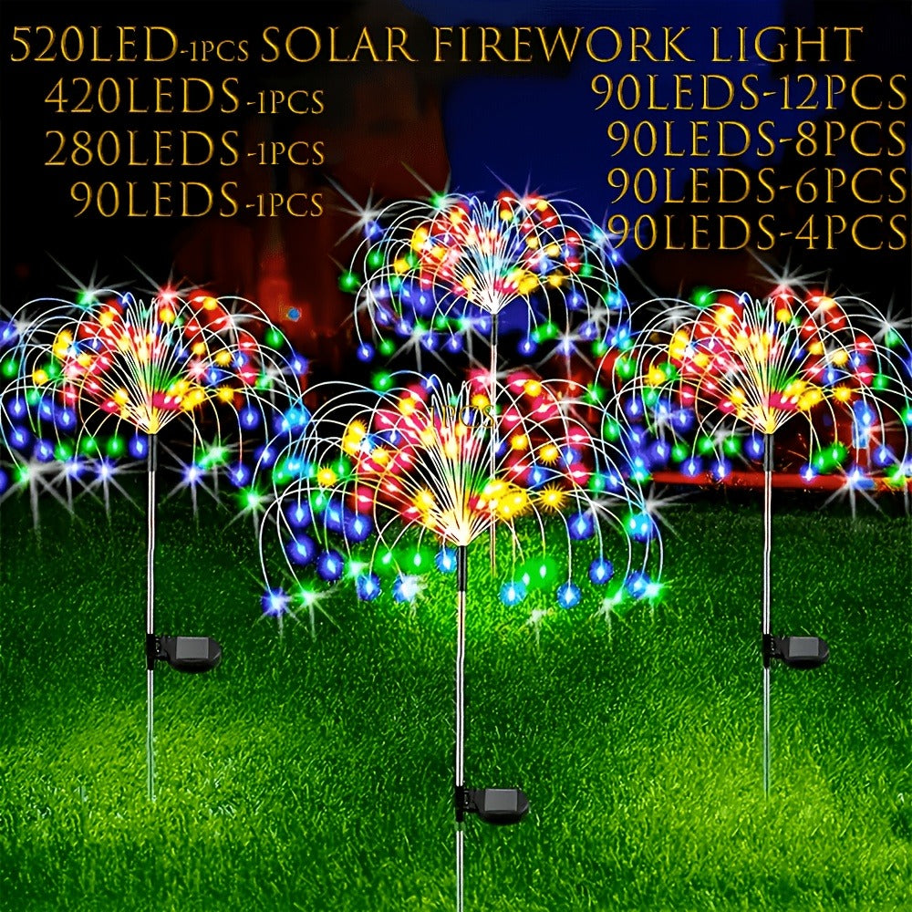 Solar Firework Garden Stake Lights with 90 to 520 LEDs, Two Colors and Multiple Pack Sizes