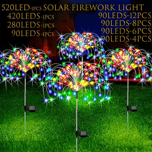Solar Firework Lights Outdoor Smart Sensor 8 Modes – 90 280 420 520 LED Garden Starburst Lights for Patio Walkway Pathway Party Wedding Warm White Multicolor 1 4 6 8 12 Pack