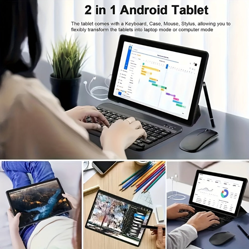 Android Tablet 10.1-Inch with Android 15, 8GB RAM, 128GB Internal Storage and Keyboard Case Bundle