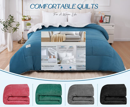 Thick Soft Comforter All Season Quilted Box Stitch Solid Color Breathable Machine Washable Bedroom Warm Autumn Winter Comforter
