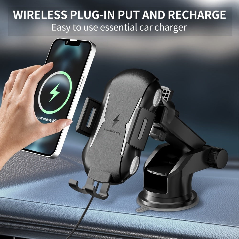 Infrared Auto-Sensing Car Phone Mount 10W Wireless Charging Auto-Lock Clamp Vent Clip Dashboard Suction 360° for iPhone 16 15 14 13 12, Samsung Galaxy S24 S23 S22, All Qi Devices – Black