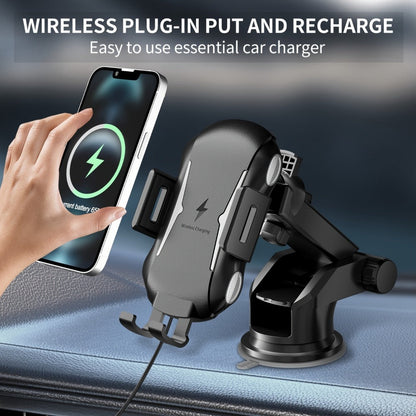 Infrared Auto-Sensing Car Phone Mount 10W Wireless Charging Auto-Lock Clamp Vent Clip Dashboard Suction 360° for iPhone 16 15 14 13 12, Samsung Galaxy S24 S23 S22, All Qi Devices – Black
