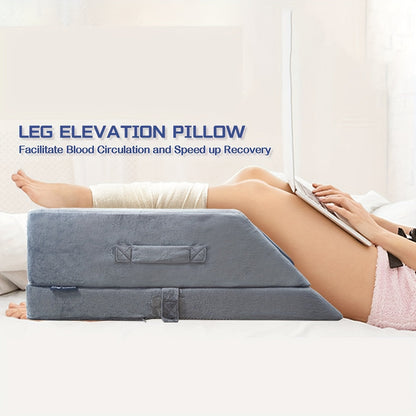 Leg Elevation Pillow Memory Foam Wedge Knee Ankle Support Foot Rest Pillow with Handles Blood Circulation Relief Washable Velvet Cover Post Surgery Recovery