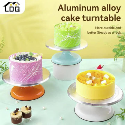 Cake Turntable Stand 10 Inch Aluminum 360 Degree Smooth Rotation with Frosting Spatula - Heavy Duty Rotating Cake Decorating Stand for Baking Birthday Wedding Holiday Desserts, Non-Slip Base Baking Supplies