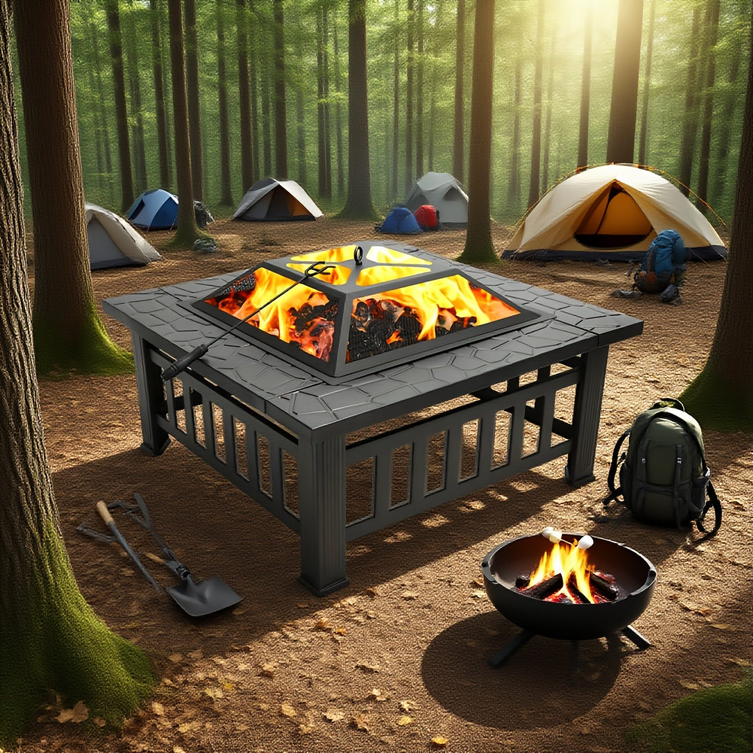 Wood Burning Fire Pit Portable Outdoor Metal Bowl Fire Pit for Backyard BBQ Camping Patio Parties Black