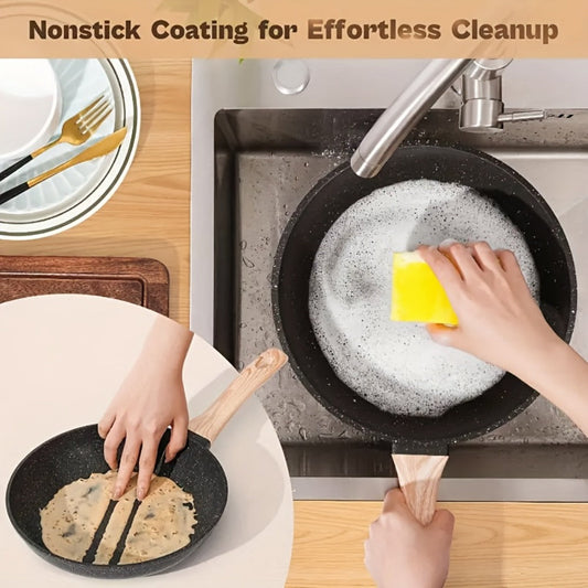 Granite Nonstick Cookware Set – Frying Pans, Pots & Lids, Non-stick Coating, Induction & Electric Stove Compatible, Kitchen Essentials Gift Set