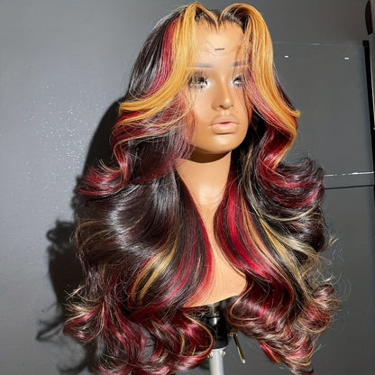 Lace Front Wig 28in Body Wave Highlight Style with 13x4 HD Lace, 180% Density, Combs and Strap