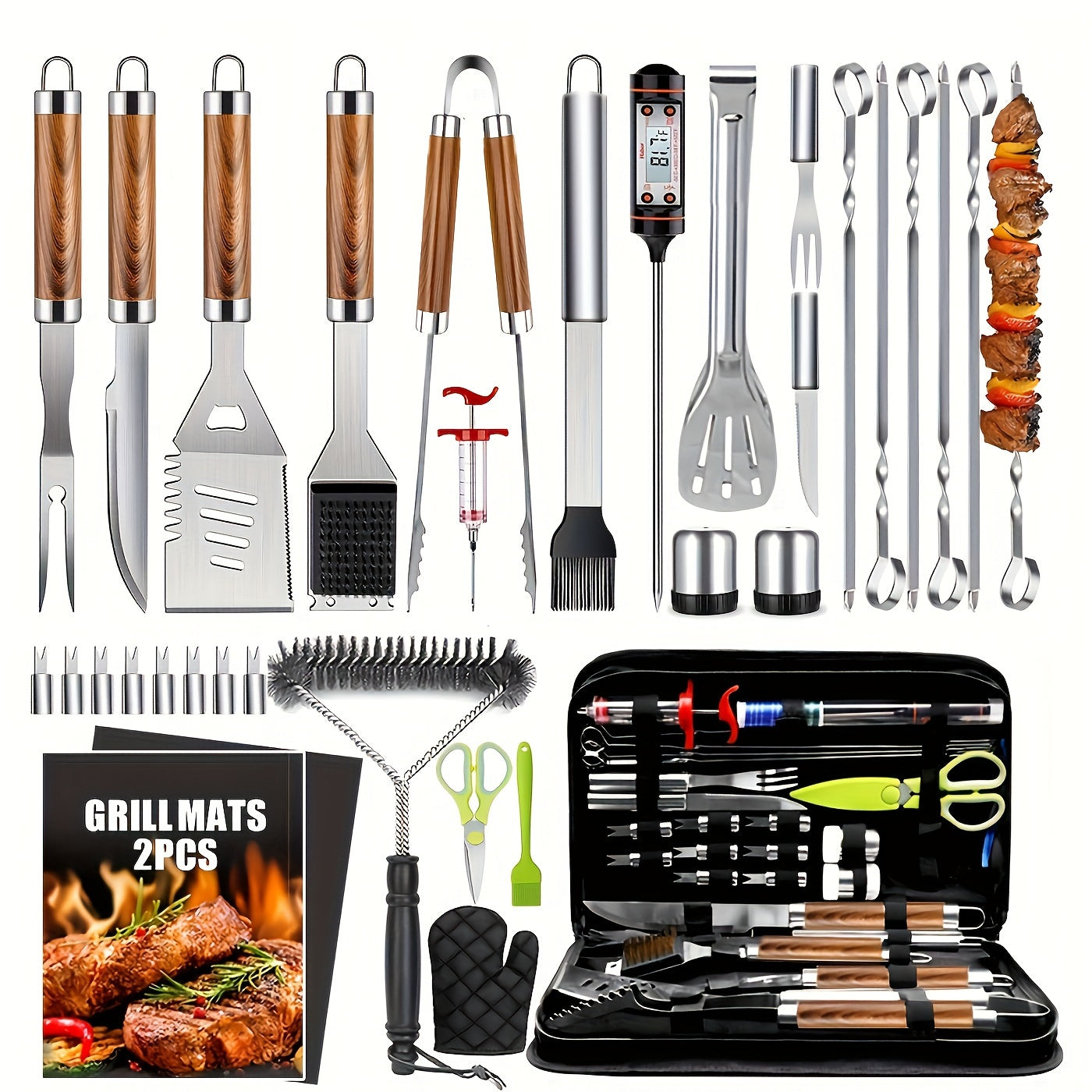 Griddle Tool Set 34 Piece 304 Stainless Steel Flat Top Grill Accessories with Spatula, Tongs & Scraper – Teppanyaki BBQ Tools for Outdoor Camping, Family Cookouts & School Lunches
