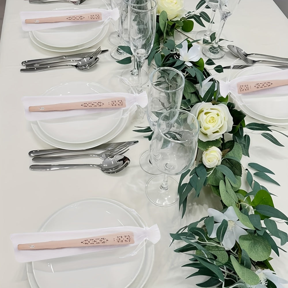 Wood-Tone Folding Hand Fans with Individual Gift Bags and Tassels in a 50-Piece Wedding Favor Pack