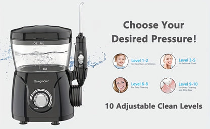 600 ml Desktop Water Flosser in Black with 10 Pressure Levels, Eight Nozzles and Large Tank