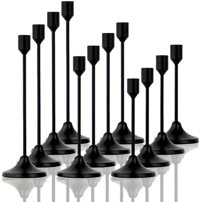Candle Holder Set 12-Piece Metal Taper Stands in Three Heights with Gold, Silver or Black Finish Options