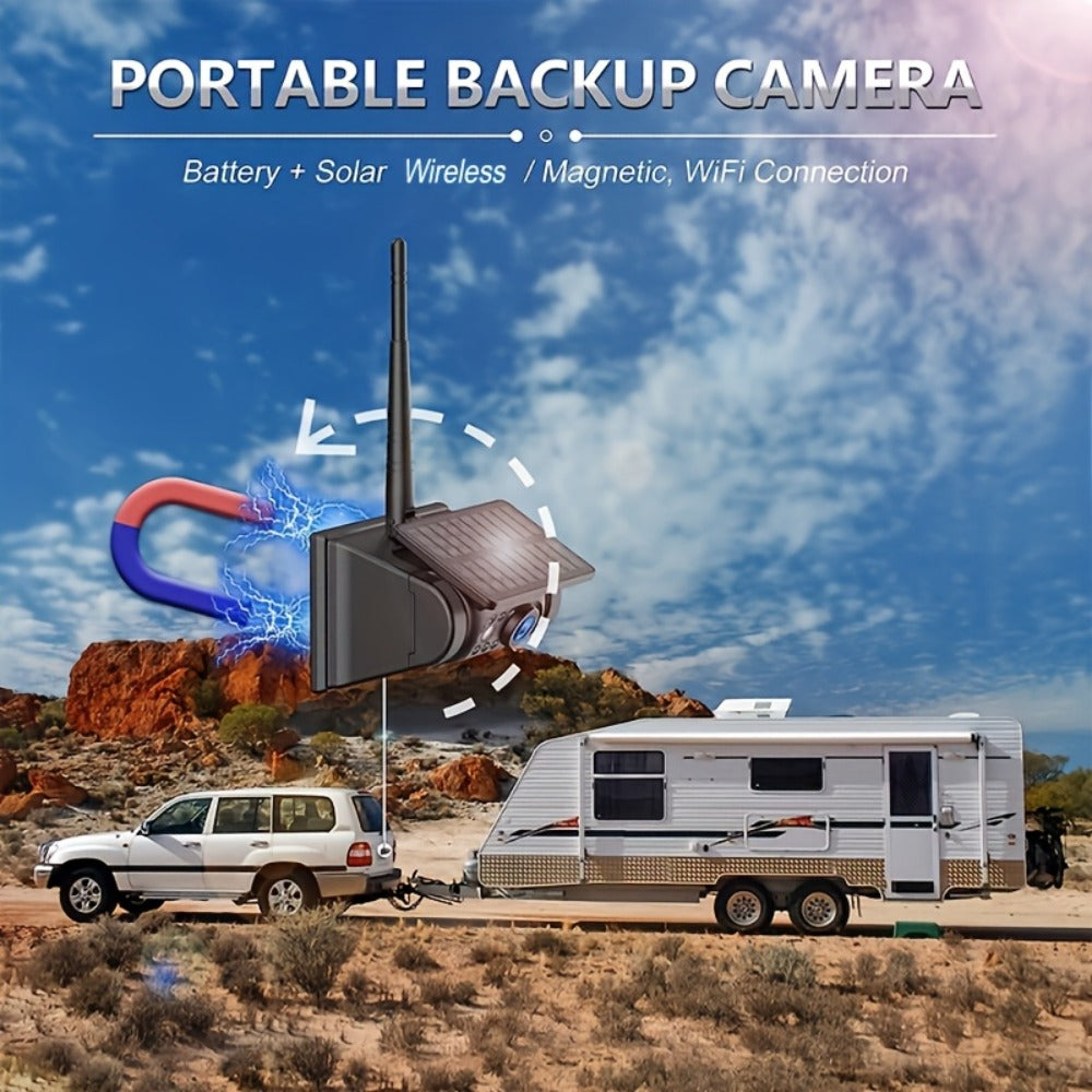 Wireless Backup Camera Solar Powered for Truck RV Trailer - 1080P HD, WiFi Magnetic Mount, Infrared Night Vision, 150° Wide Angle, Rechargeable, iOS & Android App, Long Battery Life, 2025 Upgraded