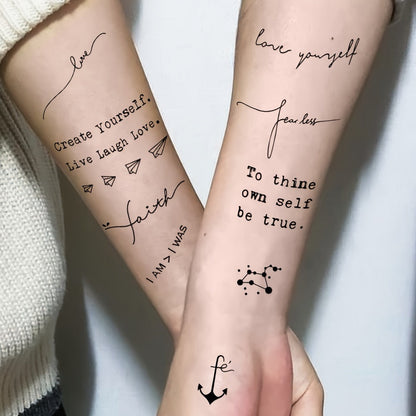 Temporary Tattoos, 30-Sheet Floral and Letter Set with Black Linework Designs for Face, Neck, Arm and Wrist
