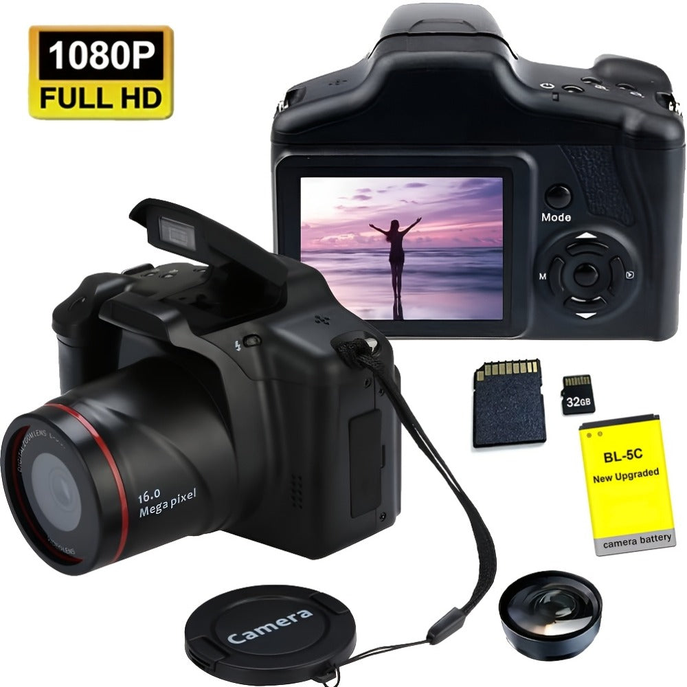 Digital Camera 1080P DSLR-Style Compact with 2.4-Inch Screen, 16X Digital Zoom, 9.88mm Lens and 32GB Card
