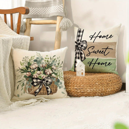 Farmhouse Throw Pillow Covers 4pcs Set Rustic Linen Eucalyptus Leaves Botanical Square Cushion Cases Decorative Pillow Covers for Living Room Bedroom Couch Sofa Home Party Decor Single-Sided Print No Insert