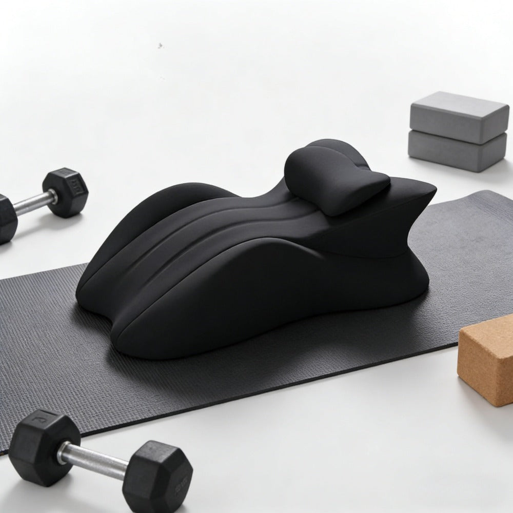 Black Multiposition Wedge Cushion with Raised Center Bolster and 23 x 30 x 9-Inch Pictured Dimensions